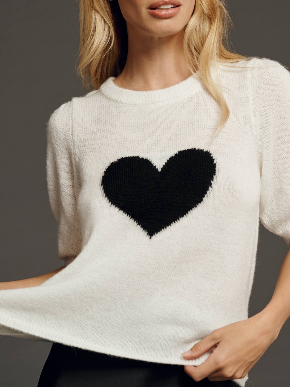 Maeve Anthropologie Heart Puff Sleeve Sweater XS Coquette Knit